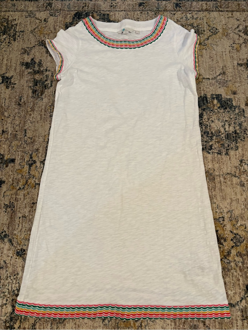 Boden White Sena Embroidered Jersey Shift Dress Womens Size 4 petite